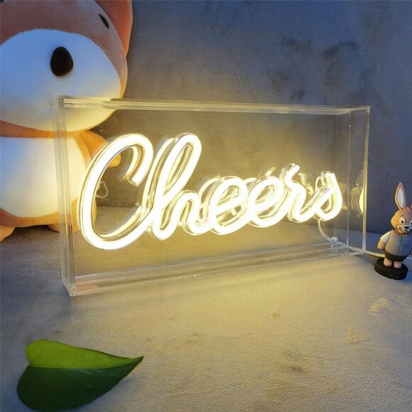 Cheers LED Neon Sign USB 3D Light Box for Bar Wall Table Party Decor Warm White - Picture 1 of 13